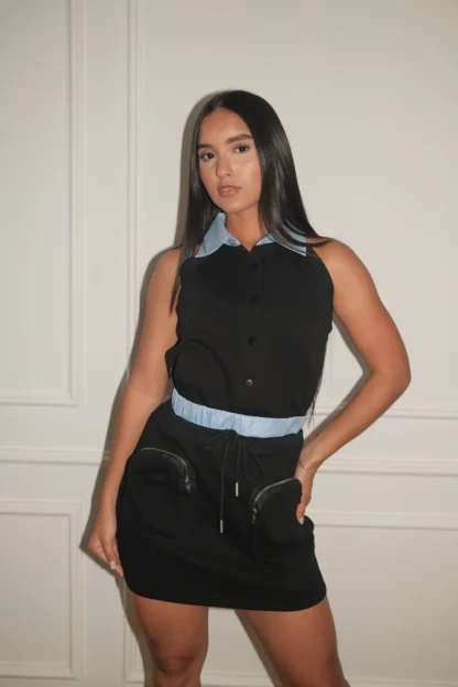 SET NEGRO CON FALDA AZUL BT25156